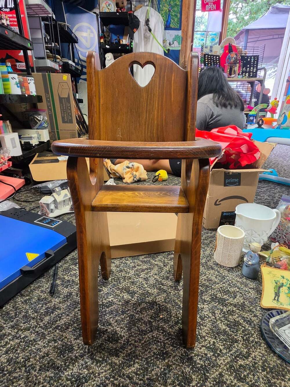 Vintage Wooden Doll High Chair With Heart Cutout